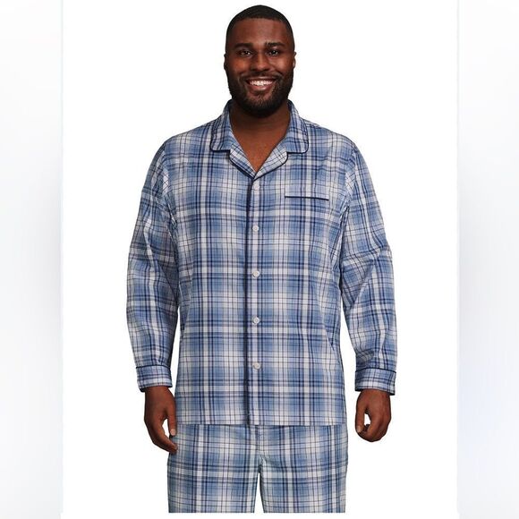 Blake Shelton Land’s End Blue Plaid Cotton Poplin Pajamas Size Extra Large - Picture 1 of 13
